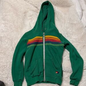 Aviator Nation Green Zip-Up with Colorful Stripes